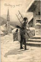 1914 Boldog új évet! kéményseprő / New Year greeting with chimney sweeper. R.F.W.I. Nr. 320.