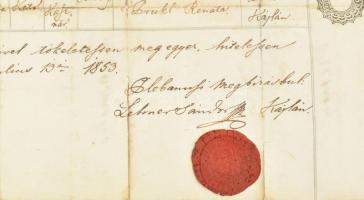 1853 Kéthely, anyakönyvi kivonat, Lehner Sándor (1823-1887) káplán aláírásával, viaszpecséttel, kiss...