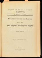 Kolligátum: A Magyar Kir. Földtani Intézet Évkönyve IV. köt. 1-4. füzetei (egy kötetben): Hantken Miksa: A clavulina szabói rétegek faunája. I rész. Foraminiferák.; Böckh János: Brachydiastematherium transilvanicum Bkh et Maty. Egy uj Pachyderma nem Erdély eocaen rétegeiből.; Roth Samu: Fazekasboda-Morágyi hegylánc (Baranyamegye) eruptiv kőzetei.; Böckh János: Pécs városa környékének földtani és vizi viszonyai. Bp., 1875-876, Légrády Testvérek, 82 p.+XVI (litográfiák) t.; (3)+ 84-102 p.+ 2 t.; (3) p.+ 104-128 p.; (3) p.+ 130-287 p. + (3) p.+ 1 (kihajtható táblázat) t. + 1 (színes, kihajtható térkép) t. Szövegközi és egészoldalas ábrákkal. Félvászon-kötésben, sérült, hiányos gerinccel, helyenként kissé foltos lapokkal, néhány lap ill. képtábla kijár.