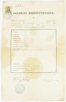 1878 Lőcse, iskolai bizonyítvány Storch Vendel (1861-?) részére, Storch Vendel (1827-1886 után) 1848-49-es szabadságharcos, komáromi várőr fia, 15 kr okmánybélyeggel, kissé foltos, hajtásnyommal