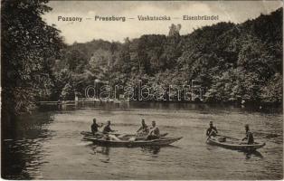 1916 Pozsony, Pressburg, Bratislava; Vaskutacska tó, csónakázók. Holderer Gusztáv kaidása / Eisenbrünnel / lake, boats (EB)