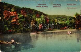 Pozsony, Pressburg, Bratislava; Vaskutacska tó, csónakázók. Vasúti levelezőlapárúsítás 1739-1917 / zelezna studienka / Eisenbrünnel / lake, boats (EK)