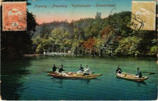 1914 Pozsony, Pressburg, Bratislava; Vaskutacska tó, csónakázók / zelezna studienka / Eisenbrünnel / lake, boats, TCV card (EK)