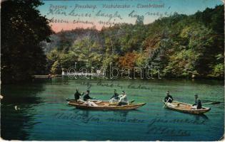1913 Pozsony, Pressburg, Bratislava; Vaskutacska tó, csónakázók. Vasúti levelezőlapárúsítás 1739-1917 / zelezna studienka / Eisenbrünnel / lake, boats (EK)