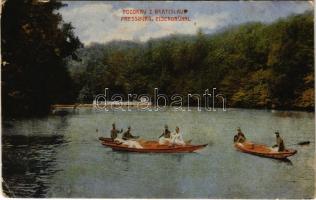 1920 Pozsony, Pressburg, Bratislava; Vaskutacska tó, csónakázók / Eisenbrünnel / lake, boats (EK)