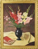 Jelzés nélkül: Csendélet. Olaj, vászon. Dekoratív, kissé sérült fakeretben. 80x60 cm