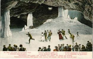 Dobsina, Dobschau; Az 1905. évi nyári korcsolyázás a dobsinai jégbarlangban, belső. Fejér Endre kiadása / Schlittschuhlaufen im Sommer in der Eishöhle / summer ice skating in the caves, interio