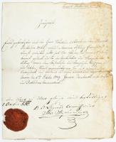 1850 Storch Vendel (1827-1886 után) 1848-49-es szabadságharcos, komáromi várőr részére kiállított bizonyítvány kézzel írt másolata (copia), amelyben igazolják hogy a komáromi várőrséghez tartozó 63. sz. honvéd zászlóaljban mint főtiszt hadnagyi rangban szolgált. 63. sz. honvéd zászlóalj sérült viaszpecsétjével, Stephanides József aláírásával, kissé foltos, hajtásnyomokkal, lapszéli apró sérülésekkel. Storch Vendel a szabadságharcban 1848. júniusától közvitéz a 9. (kassai) honvédzászlóaljnál. Részt vesz a délvidéki harcokban. Aug. 16- tizedes, majd őrmester. 1849. jún. 28 (1.)- hadnagy a 63. zászlóaljnál, a II. hadtestben. A komáromi várőrséggel teszi le a fegyvert. 1850. jan. 24. besorozzák a 36. gyalogezredhez. 1852. okt. 5. leszerelik. 1867. volt főhadnagyként (?!) az Árva megyei Honvédegylet tagja.