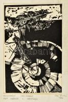 Váci András (1928-1989): Illusztráció Váci Mihály (a művész testvére) Két szárny c. verséhez, 1970. Fametszet, papír, paszpartuban. Jelzett a paszpartun, a művész autográf aláírásával és ajándékozási soraival. 16x10,5 cm (teljes méret: 43x30,5 cm)