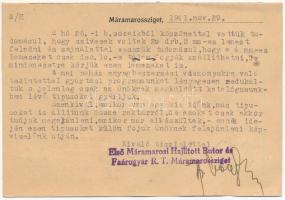 1941 Máramarossziget, Sighetu Marmatiei; Első Máramarosi Hajlított Bútor és faárugyár rt. reklámlapj...