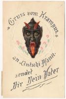 1924 Gruss vom Krampus an Lintschi Pfass sendet Dir Dein Vater / Dombornyomott díszített Krampuszos üdvözlet / Embossed, decorated Krampus greeting, litho