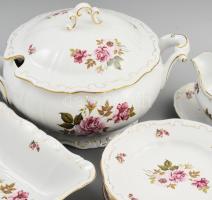 Zsolnay 6 személyes rózsamintás étkészlet. Matricás rózsamintával díszített, pereménél tollazott, ar...