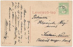 1912 Lóvész, Livezi; Csík-Gyimesi vasútvonal, Lóvész vasútállomás, gőzmozdony, vonat. W.L. 1818. / G...