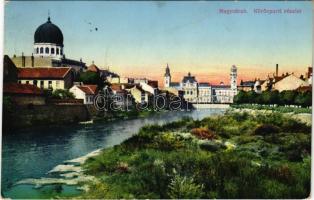 1913 Nagyvárad, Oradea; Körösparti részlet, zsinagóga. Vidor Manó kiadása / Cris riverside, synagoguge (Rb)