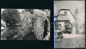 1962 Veszprém, vízimalom a Séd partján, 2 db hátoldalán feliratozott és datált, jelzés nélküli fotó,...