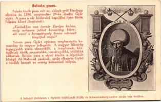 Győr, Szinán török Pasa, akinek gróf Hardegg elárulta és átadta Győr várát 1594 szeptember 29-én és egészen megfosztotta keresztény és magyar jellegétől. Segélylap a Pálffy és Schwarzenberg szobor javára