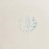 Hollóházi zöld virágmintás bonbonier, jelzéssel, kis kopással, matricás, m: 13,5 cm