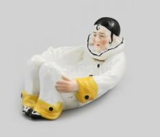 Bohóc alakú ékszeres tálka, jelzéssel, repedéssel, h: 12 cm