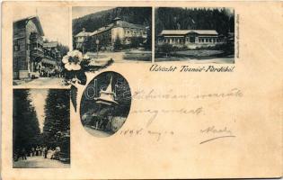 1898 (Vorläufer) Tusnádfürdő, Baile Tusnad; fürdők, szálloda, kút. Wlaszlovits Gusztáv kiadása / spa, hotel, well. Art Nouveau, floral (EK)