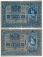Ausztria 1919. (1902) 1000K, piros függőleges "DEUTSCHÖSTERREICH" felülbélyegzéssel, mindk...