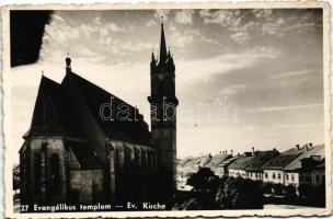 Beszterce, Bistritz, Bistrita; Mussolini utca, templomok / street, churches
