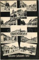 1909 Szászsebes, Mühlbach, Sebesul Sasesc, Sebes; utcaképek, Josef Hientz és Karl Paulini üzlete, gyógyszertár. J. Hientz saját kiadása / streets, shops, pharmacy. Art Nouveau