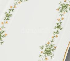 Hollóházi Erika mintás teás készlet + szendvicses tál + gyertyatartó pár. Matricás virágmintával dís...