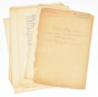 cca 1950-1960 ,,Rákosi Mátyás elvtárs és tsai ellen kiadott vádirat 1926. április 21.-én", az első Rákosi-per (amelyben Rákosit lázadás vádjával, elsőrendű vádlottként 8 és fél év börtönre ítélték) leiratának későbbi másolata, össz. 26 gépelt (+1 kézzel írt cím-) oldal. Helyenként sérült lapszélekkel, kézi aláhúzásokkal, megjegyzésekkel.