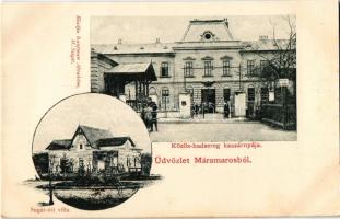 Máramarossziget, Sighetu Marmatiei; Közös hadsereg kaszárnyája, Sugár úti villa. Kaufman Ábrahám kiadása / military barracks, villa. Art Nouveau