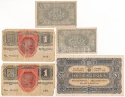 1916. 1K (2x, egyik zöld "DEUTSCHÖSTERREICH" felülbélyegzéssel) + 1920. 20f (2x) + 1920. 2...
