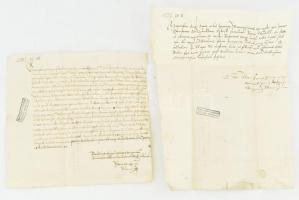 cca. XVIII. század, Batthyány Ferenc (1497-1566) horvát bán, királyi tanácsossal kapcsolatos, 1527-es ill. 1543-as dátumozású, latin nyelvű iratok későbbi másolatai, 2 db, "Batthyány hercegi levéltár, Körmend" bélyegzőkkel, 26,5x20,5 cm és 21,5x20 cm