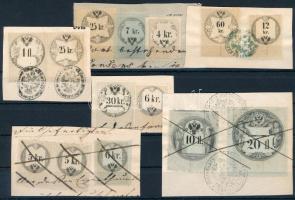 14 db régi magyar okmánybélyeg kivágásokon