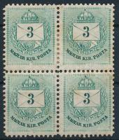 1881 3kr négyestömb, benne karcok, foltok (rozsda / stain)