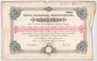Kassa 1898. "Kassai Jelzálogbank Részvénytársaság" részvénye 200K-ról szárazpecséttel, bélyegzéssel T:VG szakadások