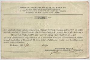 Budapest 1924. "Magyar-Hollandi Gazdasági Bank Részvénytársaság" részvénye 1000K-ról szárazpecséttel T:F