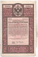 Ausztria / Bécs 1917. "7. Osztrák Hadikölcsön" 5 1/2%-os államkincstárjegye 5.000K-ról szelvényekkel (3x) sorszámkövetők T:F szakadások Austria / Vienna 1917. "6th Austrian War Loan" 5 1/2% state treasury certificate about 5.000 Kronen with coupons (3x) sequential serials C:F tears