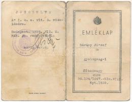 1944. Katonai emléklap fényképpel, I. osztályú ezüst vitézségi érem kitüntetés viselésére jogosult g...