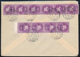 1946 Cover to the USA with 10 x 800.000P, 1946 (14. díjszabás) Levél az USA-ba 10 x Lovasfutár 800 ezer p bérmentesítéssel