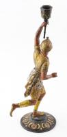 Szerecsen gyertyatartó fém szobor. Festett fém, XIX. sz. vége. Jelzett. Kopott / Moor. Candlestick-s...