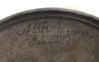 Szerecsen gyertyatartó fém szobor. Festett fém, XIX. sz. vége. Jelzett. Kopott / Moor. Candlestick-s...