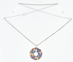 Ezüst(Ag) venezianer nyaklánc zománcozott medállal, jelzett, h: 44 cm, bruttó: 9,7 g