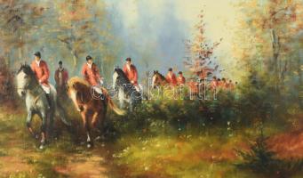 Walter Rohrbach (1939-2021): Falkavadászat. Olaj, vászon, jelezve jobbra lent. Dekoratív fakeretben....