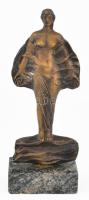 Lantos Györgyi (1953-): A hullámokon. Bronz szobor, márvány talapzaton, melyre ragasztással is erősítve van. Jelzéssel, jó állapotban, m: 23,5 cm