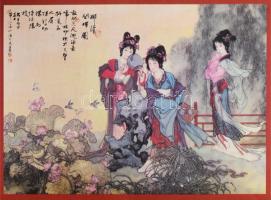 Kínai 8 személyes teázó készlet, kerámia, sárkány mintával díszítve, díszdobozban, használatlan