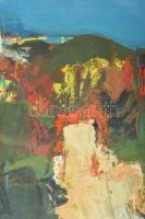 Szentgyörgyi József (1940-2014): Sziklás táj, 1972. Olaj, farost, jelzett, hátoldalán autográf felir...