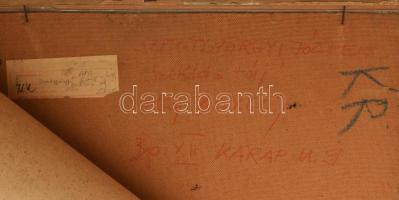 Szentgyörgyi József (1940-2014): Sziklás táj, 1972. Olaj, farost, jelzett, hátoldalán autográf felir...