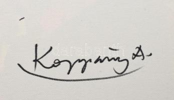 Koppány Attila (1947-): Kockafa. Akril, applikáció, vászon. Jelzett a hátoldalán. Fakeretben. 70x50 ...