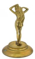 Antik bronz női akt szobor, talapzaton, jelzés nélkül, kopottsággal, m: 17 cm