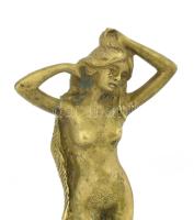 Antik bronz női akt szobor, talapzaton, jelzés nélkül, kopottsággal, m: 17 cm
