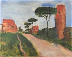 Wilhelm Philipp (1906-1993): Via Appia. Olaj, farost. Jelezve balra lent, hátoldalán autográf felirattal. 59x74 cm